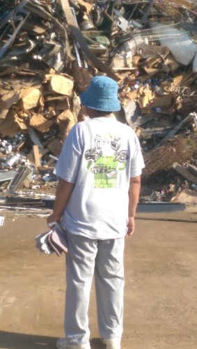 Mom's drafted for the cause wearing her recycle Eath Day tee.